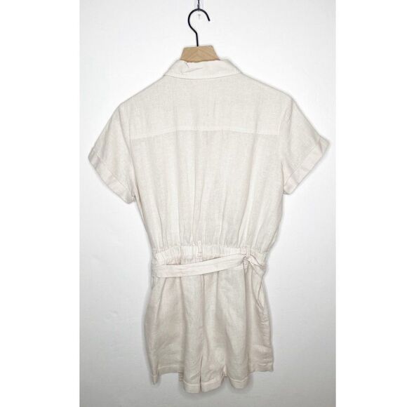 Anthropologie Cloth & Stone Linen Romper Button Down Short Sleeve Beige Size S - Picture 5 of 7